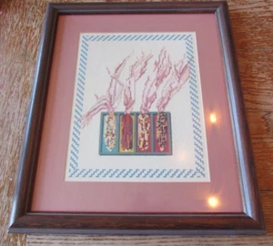 Completed Finished Cross Stitch Southwest Indian Corn Wall Hanging Framed - Picture 1 of 8