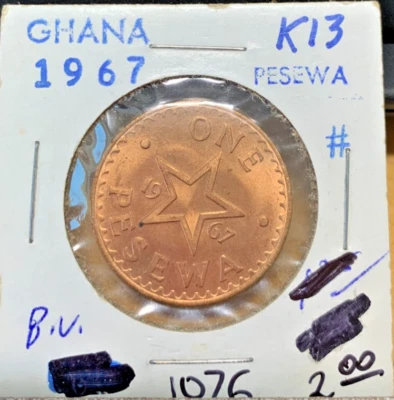 1967 Ghana Pesewa KM# 13. Looks uncirculated. Coin #1076 - Image 1 of 2