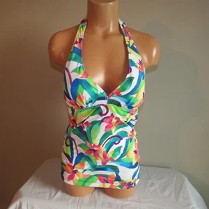 Tommy Bahama Tropical Blooms Rev Halter Tankini Swim Top White Multi S NWOT - Picture 1 of 6