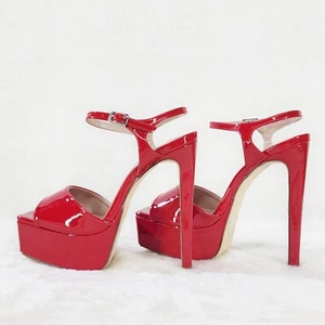 Zapatos de tacón alto Gwen rojo brillante charol plataforma punta abierta 6" Stiletto - Imagen 1 de 8