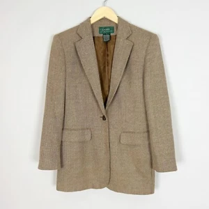 VTG Lauren Ralph Lauren Herringbone Blazer Silk Wool Equestrian Size 4 Women's - Picture 1 of 6