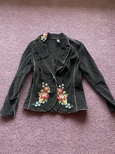 Kikit Jeans Medium Corduroy Floral Embroidered Jacket Button Front - Picture 1 of 3