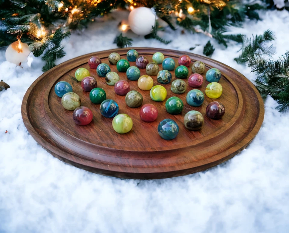 handmade solitaire board game | 13" board with 36 Resin marble board game - Image 1 of 4