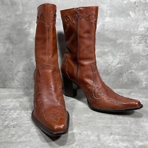 Antonio Melani Glove Fit Brown Leather Boots Pointy Toe Side Zip Women's 10 M
