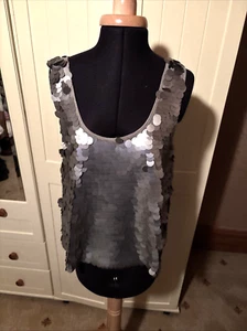 M&S Marks & Spencer Silver Sequin Disc Embellished Sleeveless Top Size 12 NEW - Picture 1 of 11