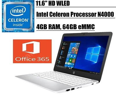🔥NEW HP Stream 11.6" HD Intel Celeron N4000/4GB/64GB eMMC+1 Yr MS Office 365🔥 - Image 1 of 3