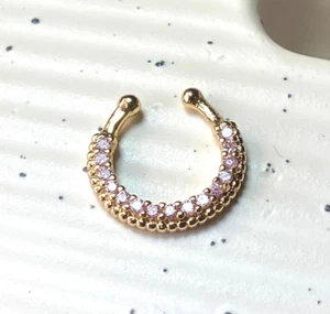 1pc Non-Piercing Gold Single Line Paved Gem Septum Hanger Clip-On Fake Nose Ring - Picture 1 of 7