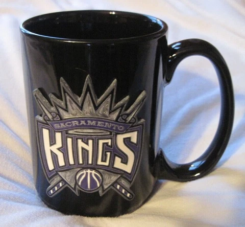 Sacramento Kings Black Ceramic Coffee Mug Raised Pewter Logo Excellent Condition Cover