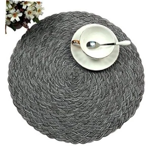  Round Placemats Heat-Resistant Stain Resistant Anti-Skid set of 4 Braided-gray - Picture 1 of 8