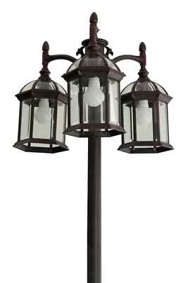 LUTEC 3-Head LED Outdoor Post Light – Bronze – Die-Cast Aluminum – Head & Pole - Image 1 of 4