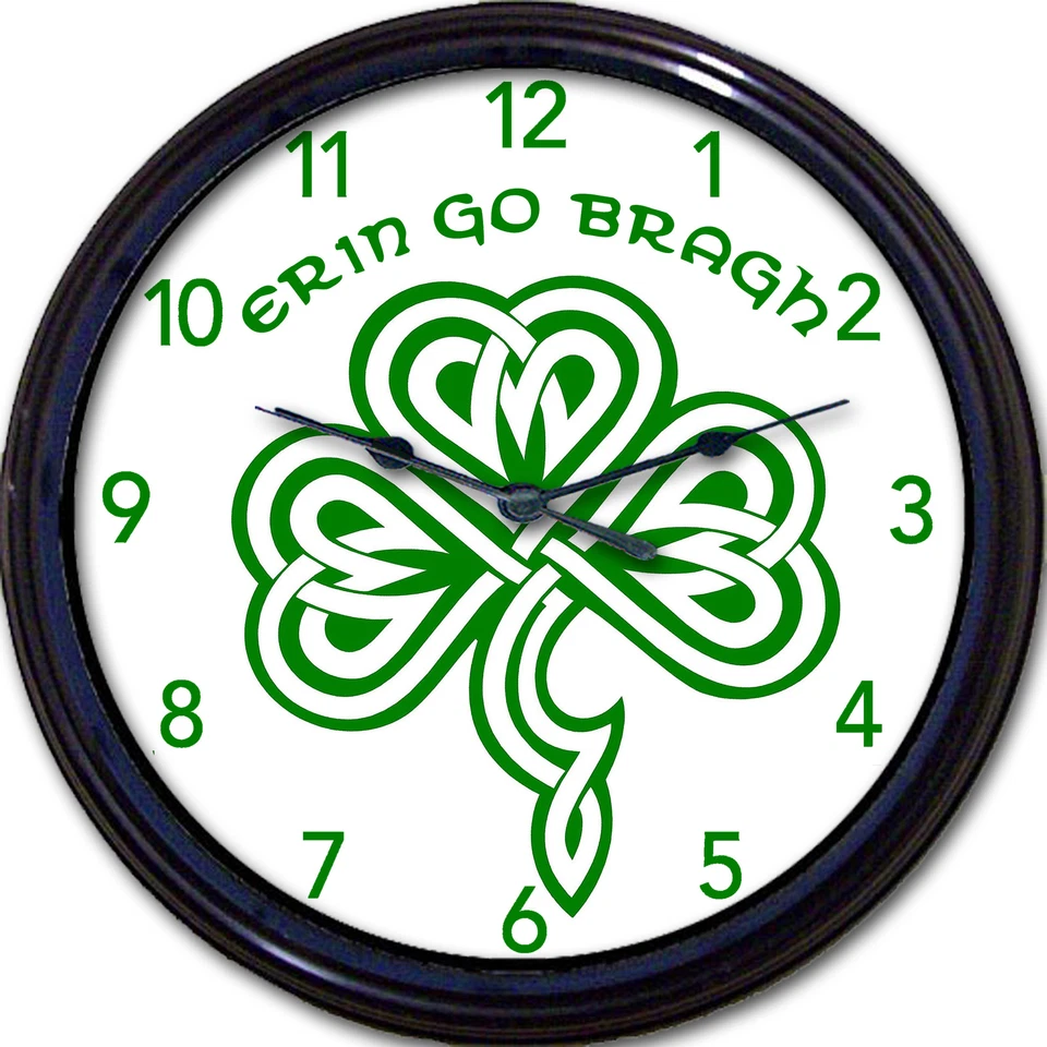 Irish Celtic Shamrock Knot Wall Clock St Patrick's Day Ireland Erin Go Bragh 10" - Image 1 of 1