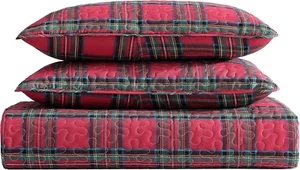 Lightweight King Holiday Quilt Bedding Set Tarick Plaid, Red, Black, Green - Picture 1 of 4