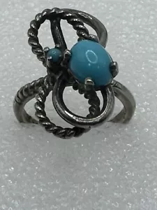 Anillo Turquesa Nativa Plata de Ley 925 Hecho a Mano Anillo Distintivo Talla 7.5 - Imagen 1 de 10