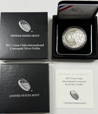 2017 P Lions Club International Centennial PROOF 90% Silver Dollar w/OGP & COA - Image 1 of 4