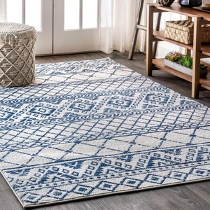 MOH103A-5 Moroccan Hype Boho Vintage Tribal Cream/Blue 5 ft. x 8 ft. Area-Rug... - Picture 1 of 9