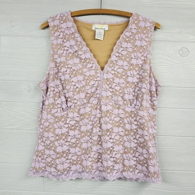 Regata feminina Kathleen Kirkwood roxa floral renda sem mangas tamanho grande - Imagem 1 de 4