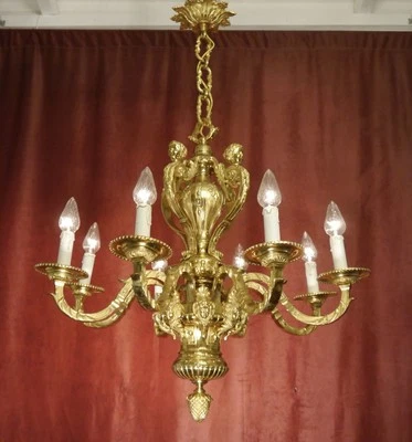 FRENCH CHANDELIER ANTIQUE SHINY BRASS MAZARIN  8 LAMPs Ø 29" - Image 1 of 4