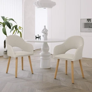 Juego de sillas de comedor 2/4/6 silla tapizada de terciopelo silla con reposabrazos rayas beige - Imagen 1 de 17
