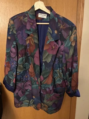 80's Vintage Size 16 Maximalist Oversized Blazer Bold Purple Floral Statement  - Image 1 of 3