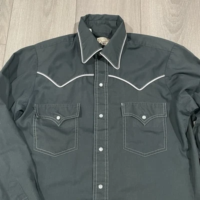 Camisa De Colección Años 60 70 Montgomery Ward Perla A Presión Western Wear Abotonada Negra MEDIANA Foto 1 de 4