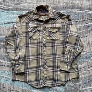 Camisa Para Hombre Resistente Marrón Lana Franela A Cuadros Perla A Presión Western Manga Larga Talla L - Imagen 1 de 5