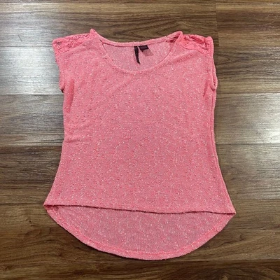 Heart N Crush Juniors Shirt Womens Hatchi Slub Short Sleeve Top Pink Size Large - Image 1 of 4