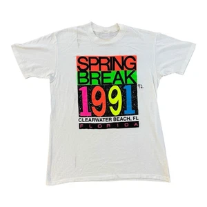 Vintage Spring Break 1991 Graphic Tee Clearwater Beach Florida Original White - Picture 1 of 11