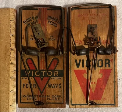 Vintage Pair Victor Rat Traps One 1950’s Four Ways Other LARGE Lititz Pa. USA - Image 1 of 4