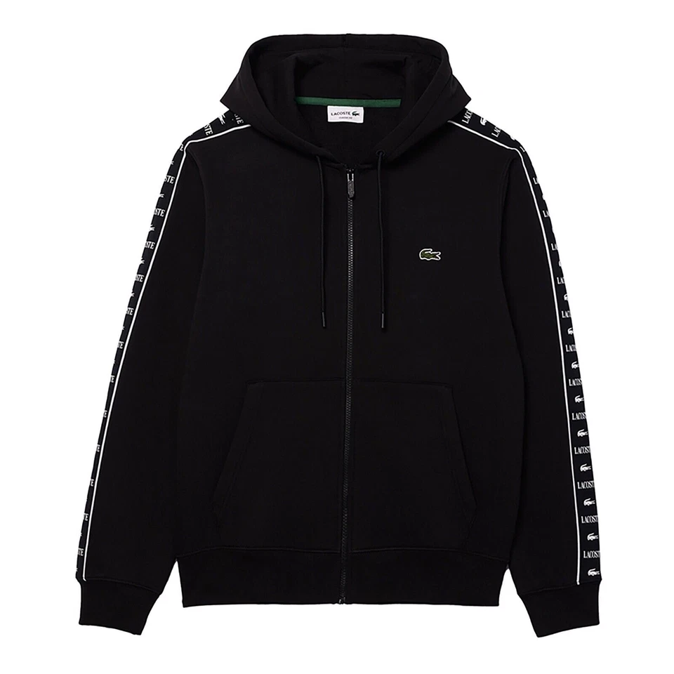Lacoste Men's Logo Stripe Zip-Up Hoodie in Black SH7457-51 031 - Image 1 of 1