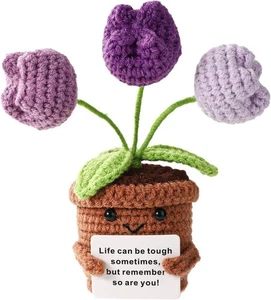 Handarbeit gehäkelt Tulpe Blume 4,7" Wolle Puppe Ermutigung Karte Geschenk einzigartig Deko - Bild 1 von 7