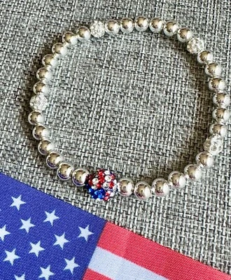 Nuevo Brazalete Elástico 8" Patriótico América Estados Unidos Bandera Brillo Cristal Cuentas Foto 1 de 4