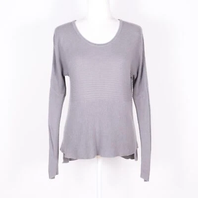 Helmut Lang Gray Rib-Knit Long Sleeve High/Low Hem Sweater Top - SZ P - Image 1 of 4