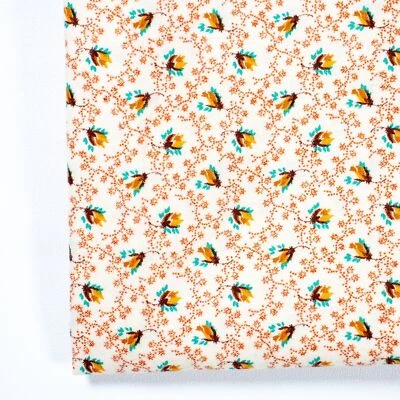 Vintage Cotton Quilting Fabric Brown Yellow Rosebuds Cranston VIP Floral Flowers - Image 1 of 2