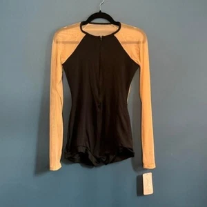 Natalie Biketard Women's Size Large Black Nude Mesh Zip Long Sleeve Dance Ballet - Picture 1 of 8