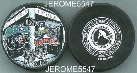 2003 HOUSTON AEROS (WILD) vs G.R. GRIFFINS FINALS CALDER PLAYOFF PUCK - #A0L Cover