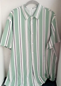 SHEIN Men's Vertical Stripe Green Multi-Color Button Down Short Sleeve Shirt XXL - Picture 1 of 10