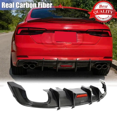 Диффузор кромки заднего бампера из настоящего углерода для Audi A5 B9 Sline S5 2017-19 с тормозным светодиодом - Изображение 1 из 4