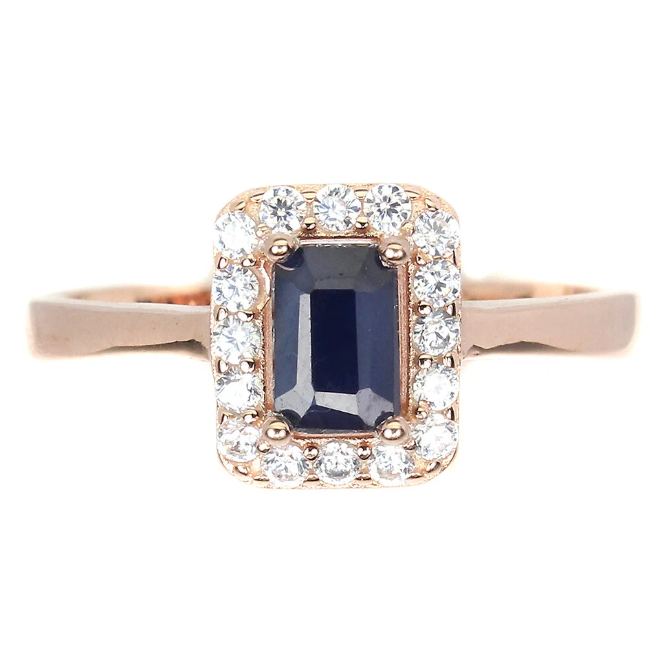 925 Sterling Silver Diffused Octagon Blue Sapphire 6x4mm Simulated Cz Ring Sz 8 - Image 1 of 4