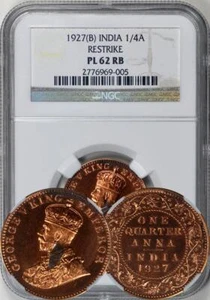British India 1927 (B) Proof Restrike 1/4 Anna NGC PL-62 RB. Mostly Red! - Picture 1 of 1