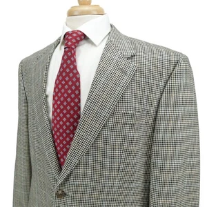 Chaps 100% Silk Beige w/ Multicolor Houndstooth Check Blazer Sport Jacket 42R - Picture 1 of 16