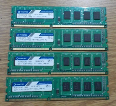TIMETEC 4GB DDR3 1600 CL11 1.35V 1RX8 75TT160UL1R8-4G    (x4) - Image 1 of 4