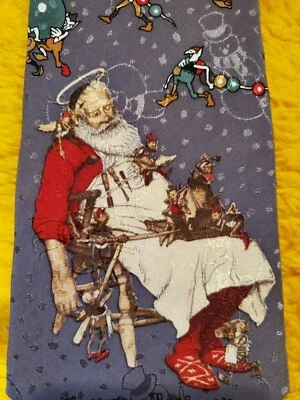NORMAN ROCKWELL ~ SELLO ~ CORBATA VERDE GRIS NAVIDAD ~ SANTA CLAUS Y ELFOS ~ 56" Foto 1 de 4