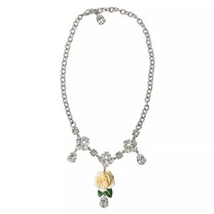 Dolce&Gabbana Women Silver Statement Necklace Brass Crystal Floral Charm Chain - Picture 1 of 6