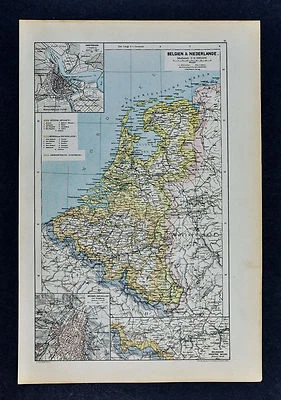 c 1885 Hartleben Antique Map Belgium Netherlands Holland Amsterdam Brussels Gent - Image 1 of 2