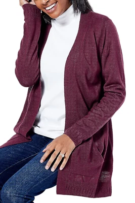Isaac Mizrahi Live! Open Front Sweater Cardigan with Pockets Wine - Image 1 of 3