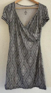 Prana Dress Short Sleeve Casual Travel Black White Pattern Medium - Picture 1 of 4