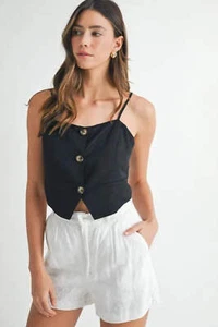 MABLE Linen Mix Button Down Tank Top - Picture 1 of 8