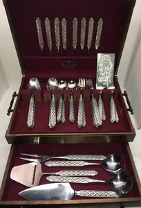 Rare 45pc Norsaga Pewter Glossy Stainless Flatware Set – Service for 8 + Serving - Picture 1 of 22