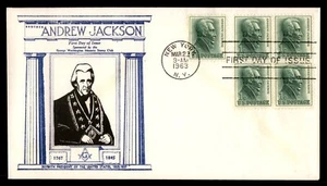 MayfairStamps US FDC 1963 New York Block Andrew Jackson Masonic First Day Cover - Picture 1 of 2