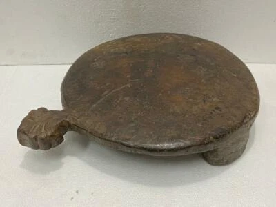 ANTIGUA BASE DE PLACA RODANTE DE PAN CHAPATI GRANDE DE MADERA CON FORMA DE TORTUGA HECHA A MANO VINTAGE Foto 1 de 4